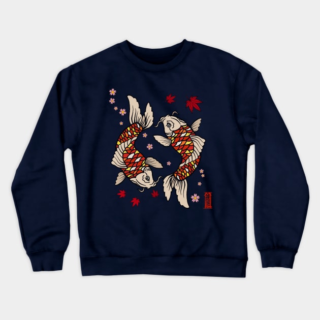 Japanese Koi Fish Sakura Zen Crewneck Sweatshirt by Mewzeek_T